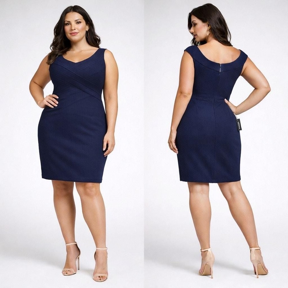 NWT Guess Navy Blue Criss Cross Bandage Sheath Cocktail Dress Size 12
